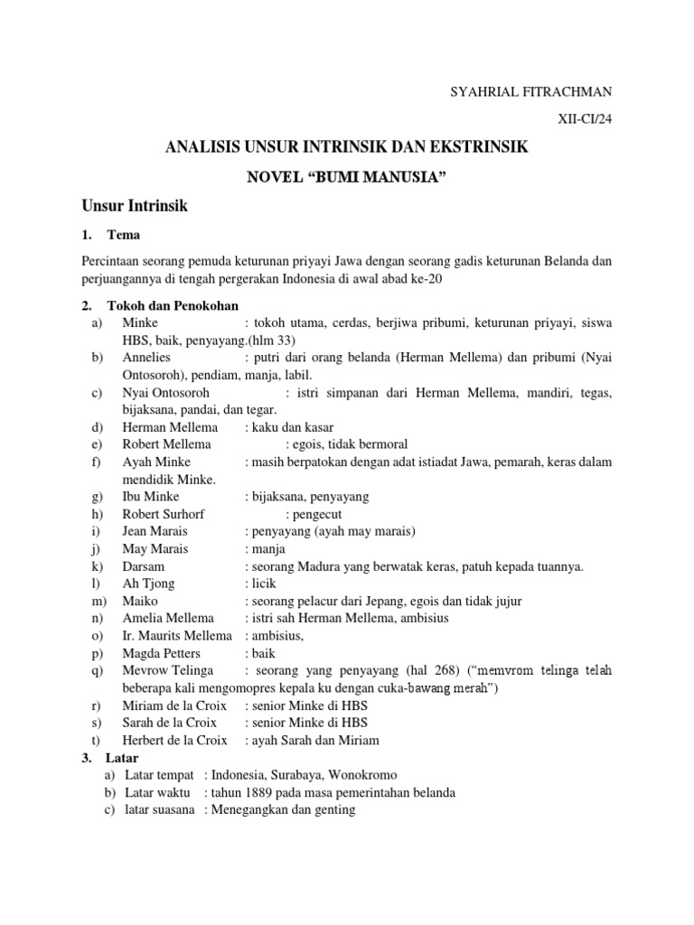 Analisis Unsur Bumi Manusia