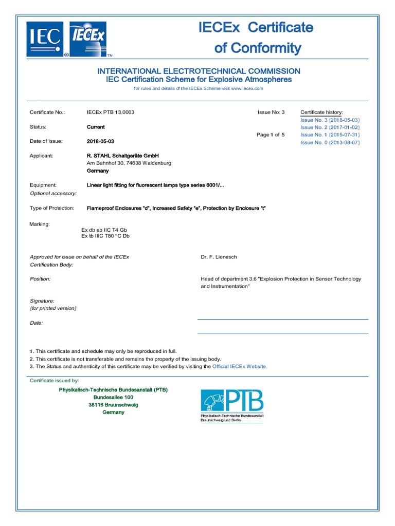 Iecex PTB 13.0003 | PDF | Alternating Current | Electrical Wiring