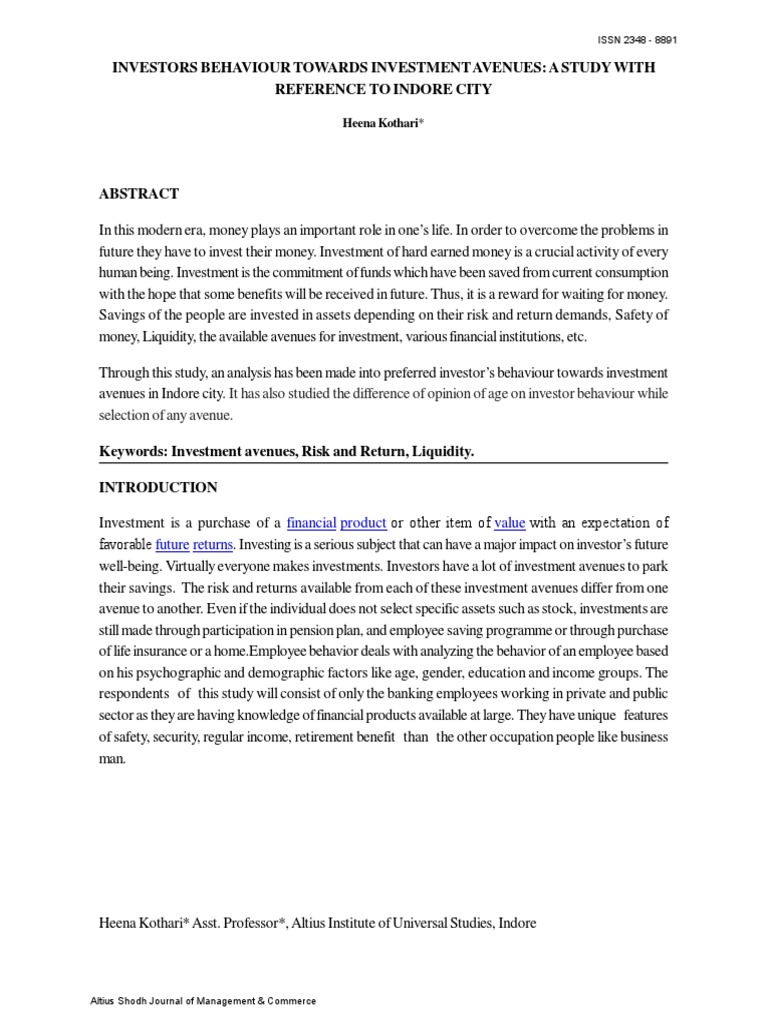 3 Investors Behaviour Towards Investment Avenues PDF Investor