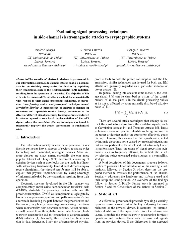 Evaluating Signal Processing Techniques in Side-Channel Electromagnetic ...