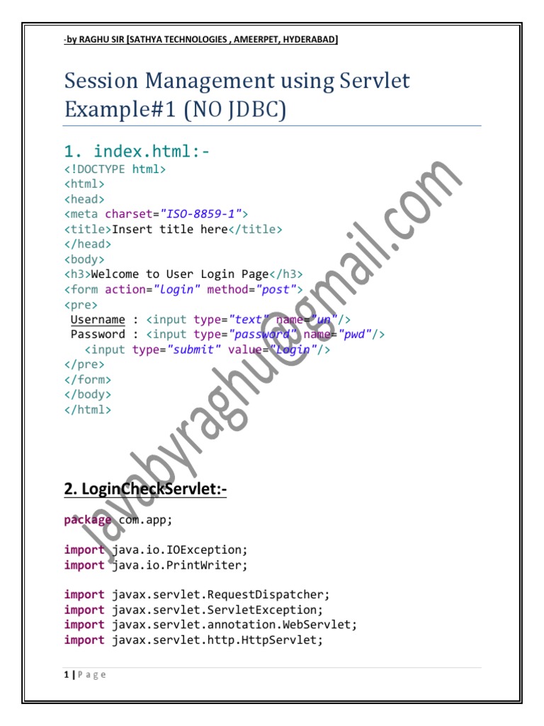 Session Management Using Servlet Example#1 (NO JDBC) : 1. Index - HTML ...