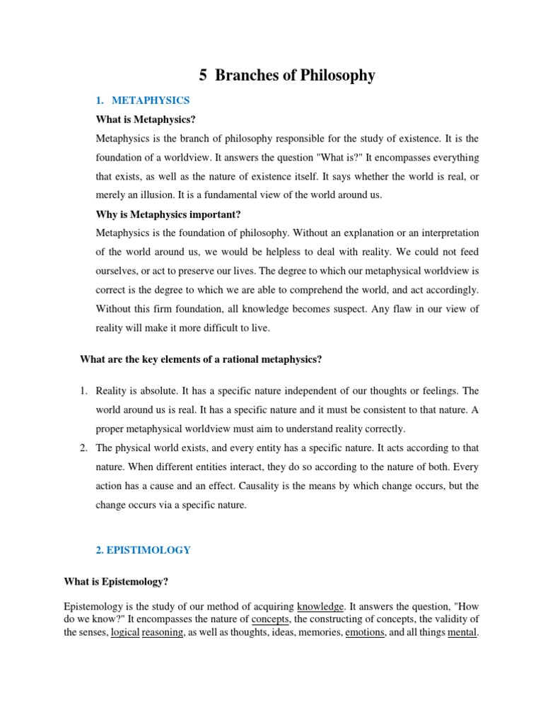 5 Branches of Philosophy PDF PDF Epistemology Metaphysics