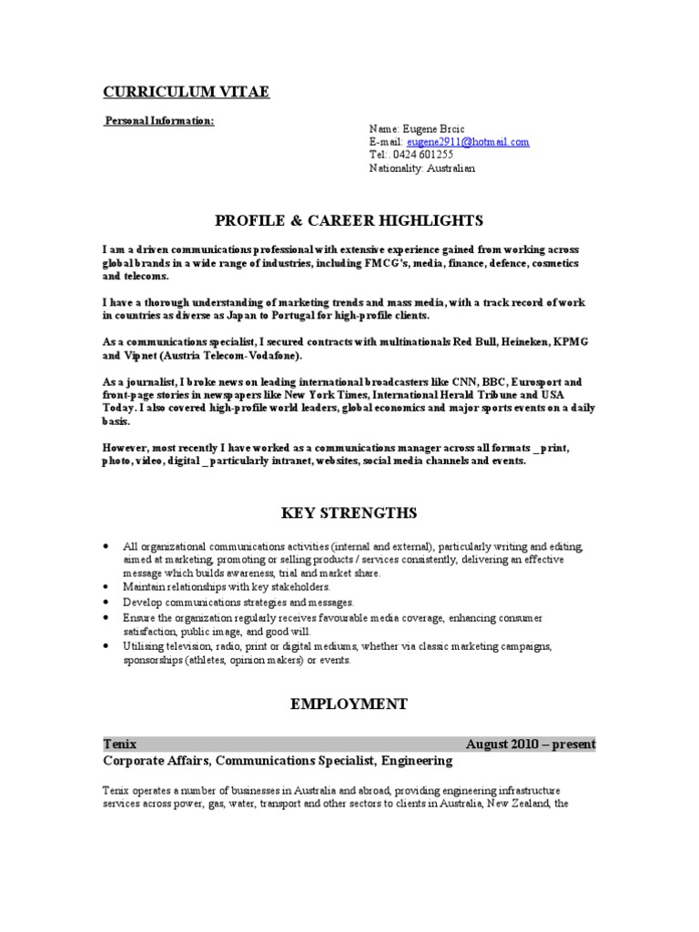 Curriculum vitae press picture