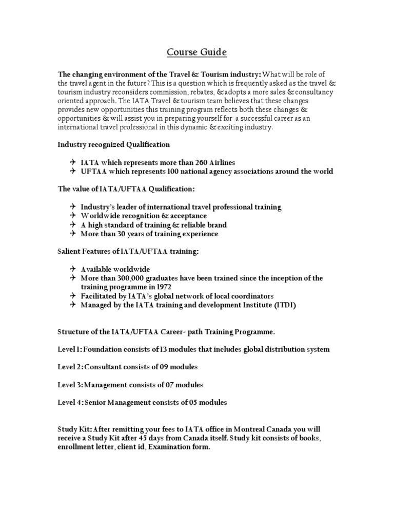 Travel Tourism Course Guide IATA UFTAA Qualification PDF Tourism
