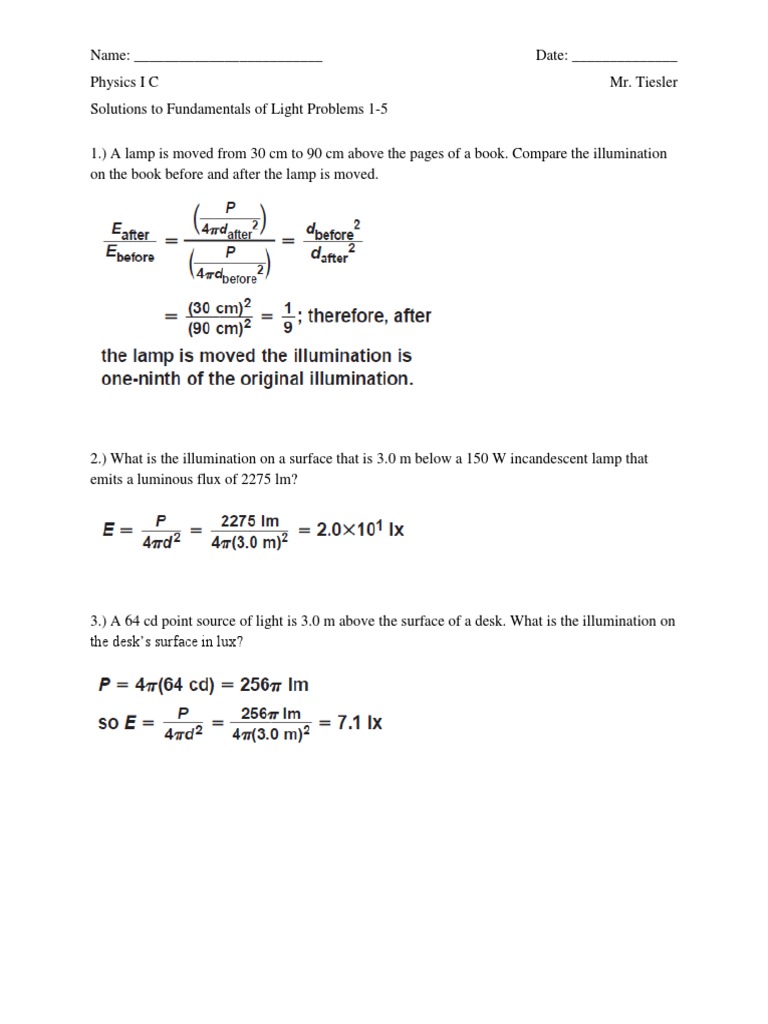 Solutions to Light Illumination Problems | PDF | Science & Mathematics