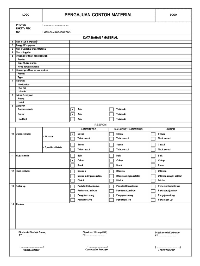 Form Contoh Pengajuan Material Project PDF