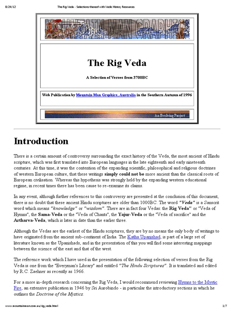 Rig Veda Verses & Vedic History | PDF | Vedas | Indian Religious Texts