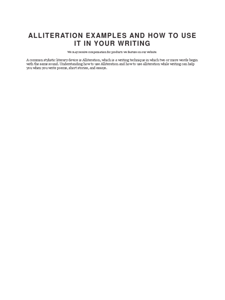 Alliteration Examples and How To Use It in Your Writing | PDF | Poetry ...