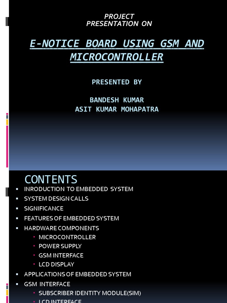 ENotice Board Using GSM and Microcontroller Project Presentation On PDF Embedded System