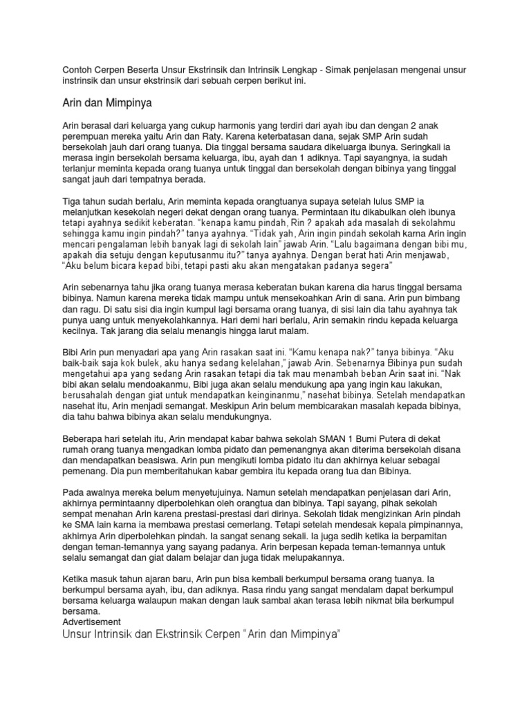 36++ Cerpen beserta unsur intrinsiknya ideas in 2021 