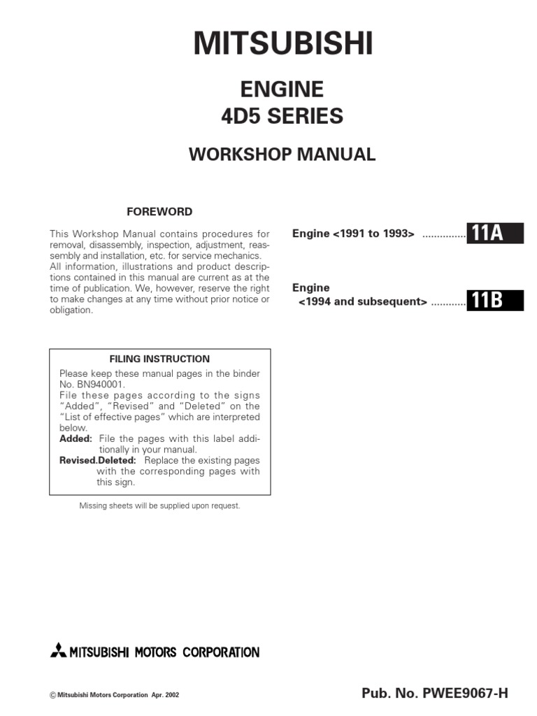 MITSUBISHI CYCLONE 4D5 ENGINE 　整備解説書 Mitsubishi: Engine 4D5 Series | PDF | Manufactured Goods