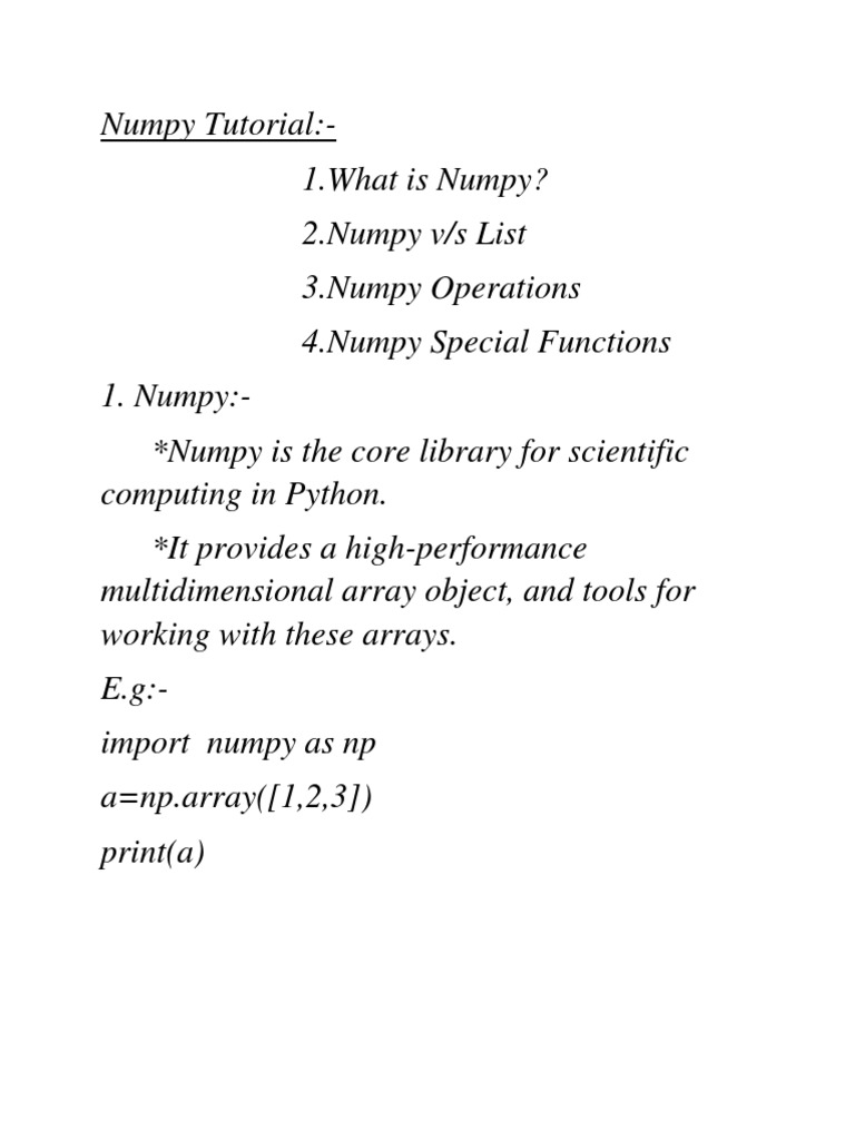 Numpy Tutorial | Download Free PDF | Array Data Type | Array Data Structure