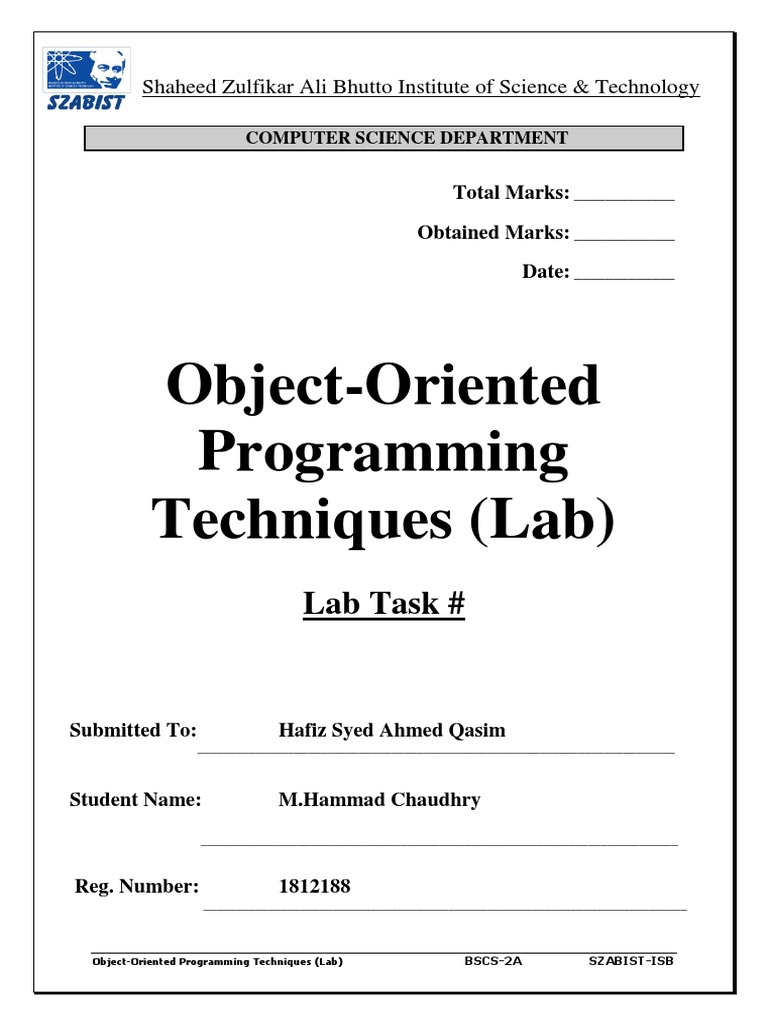 BSCS Object-Oriented Programming Lab | PDF | Computer Programming ...