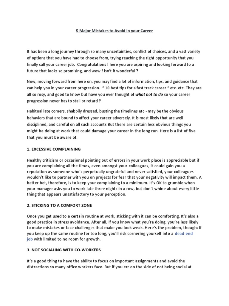 5 Major Mistakes To Avoid in Your Career | PDF | Action (Philosophy ...