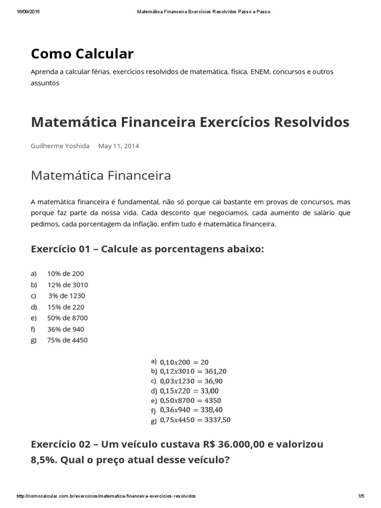 Como Calcular: Matemática Financeira Exercícios Resolvidos | Ensino de ...