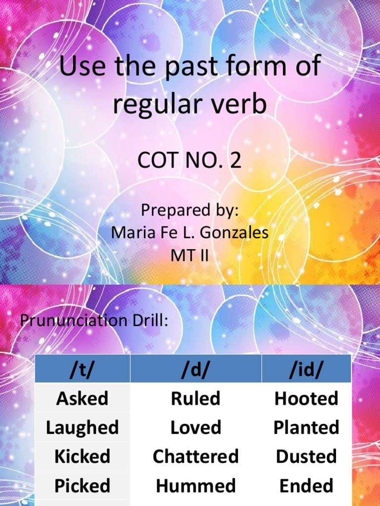 Cot No 2 English Past Form of Regular Verb PDF Grammatical Tense Verb