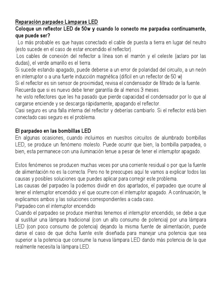 Porque Se Quedan Las Bombillas Led Encendidas Como Corregir Parpadeo en Lamparas LED | PDF | Diodo emisor de luz |  Bombilla incandescente