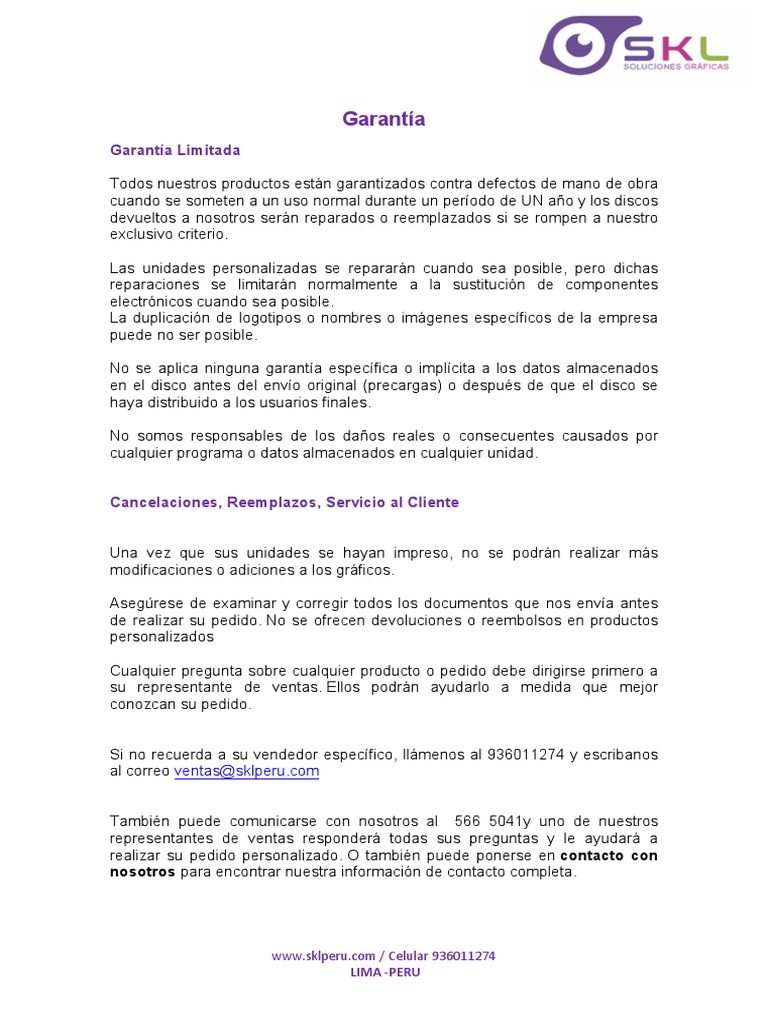 Garantía Limitada de Productos Electrónicos | PDF | Negocios