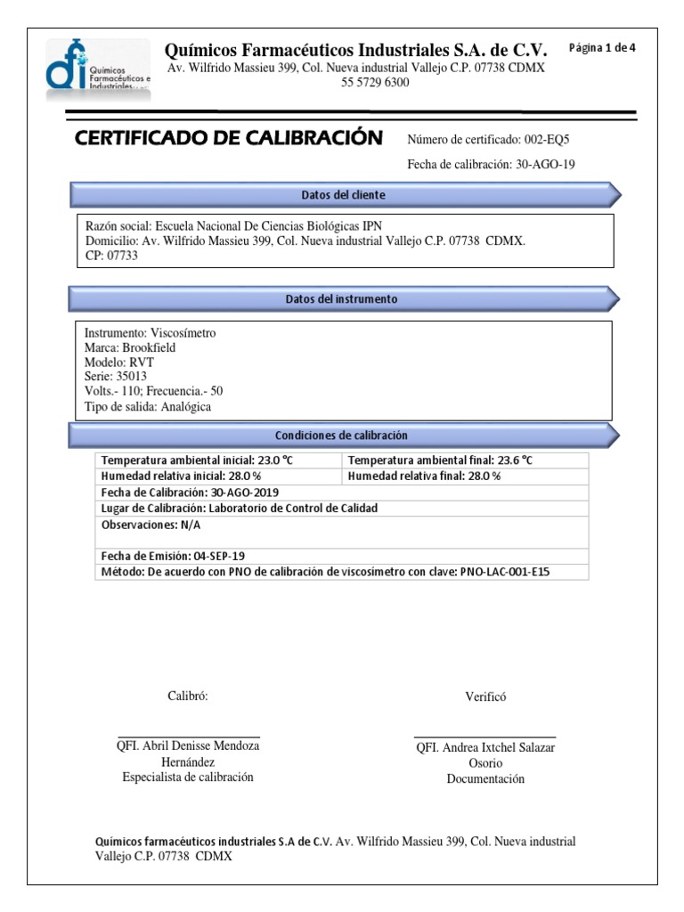 Certificado de Calibración de Viscosimetro | PDF | Calibración