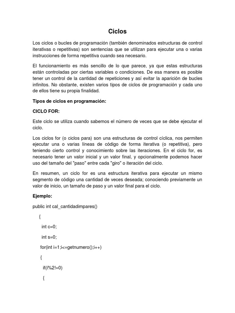 Ciclos | PDF | Flujo de control | Programación de computadoras