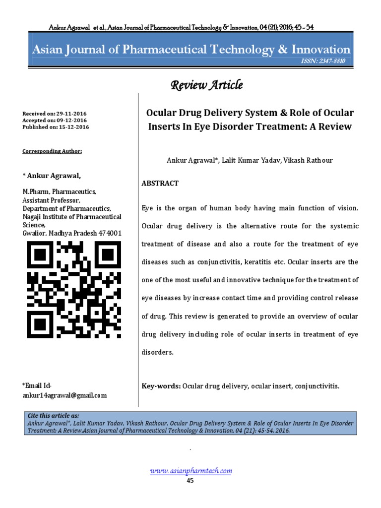 Ocular Drug Delivery and Inserts Review | PDF | Human Eye | Topical ...