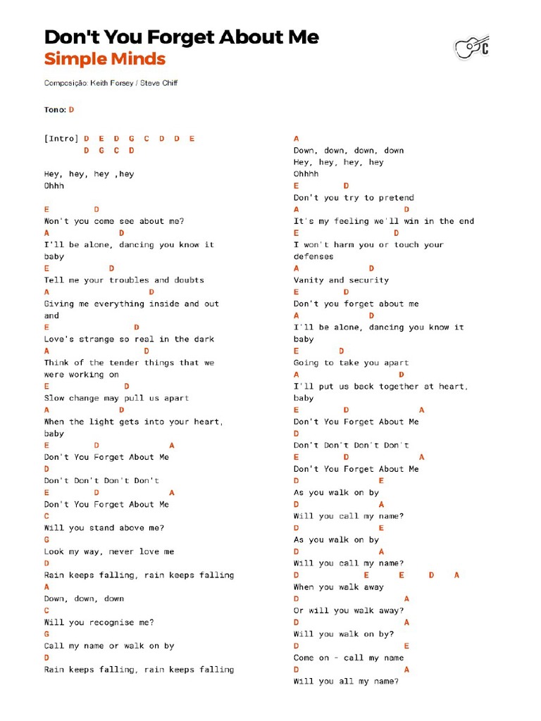 Dont you forget about me cifra pdf