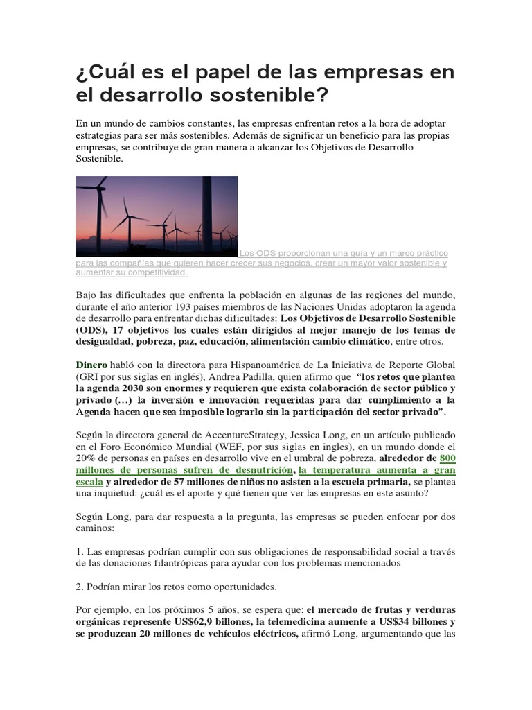 Cuál Es El Papel de Las Empresas en El Desarrollo Sostenible | PDF ...