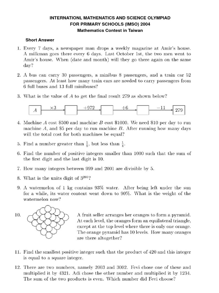 IMSO 2004: Primary School Contest | PDF | Teaching Methods & Materials