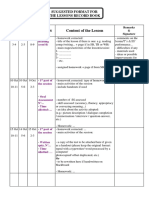 Content of The Lesson: Suggested Format For The Lessons Record Book