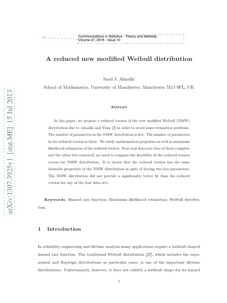 Reduced New Modified Weibull Distribution | PDF | Akaike Information ...