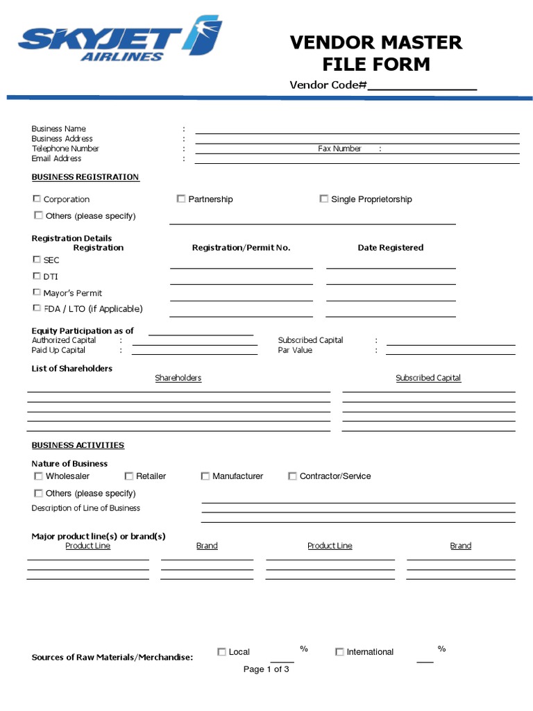 Vendor Master File Management Form | PDF | Banks | Business