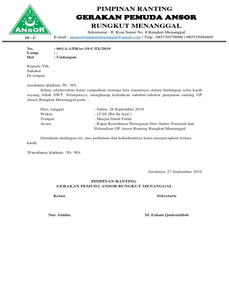 Surat Undangan Rapat Internal Gp Ansor