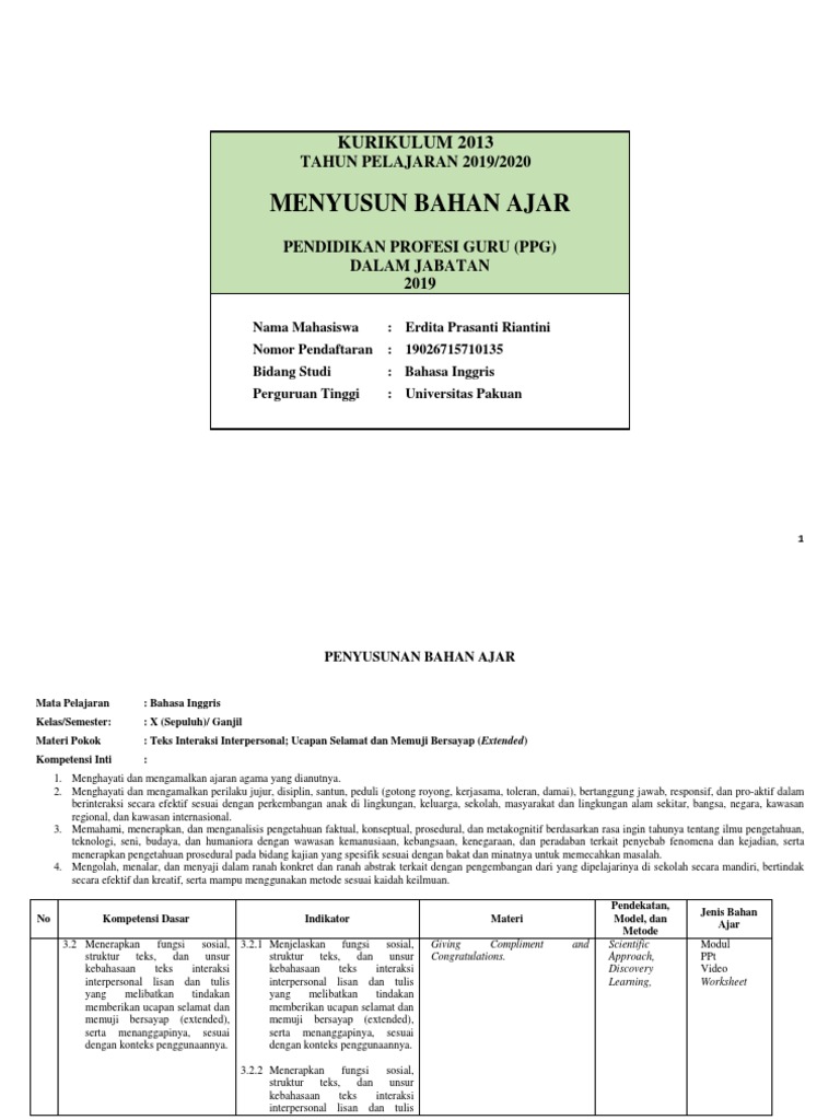 Bahan Ajar 1 Kd 3 2 Complimenting And Congratulating Others Pdf