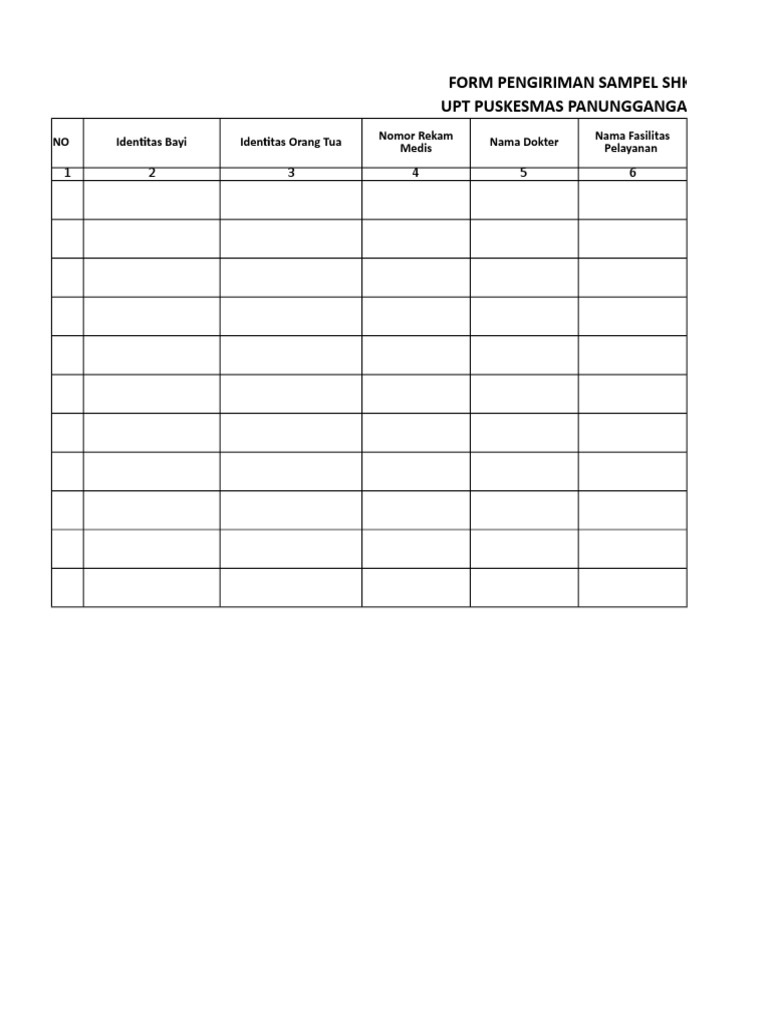 Formulir Pengiriman Sampel SHK | PDF
