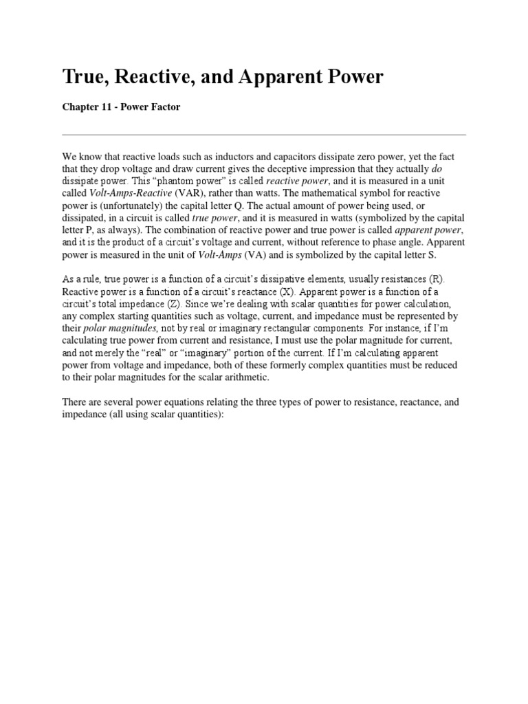 True, Reactive, and Apparent Power | PDF | Ac Power | Electrical Impedance