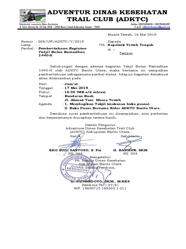 Surat Pemberitahuan Takjil