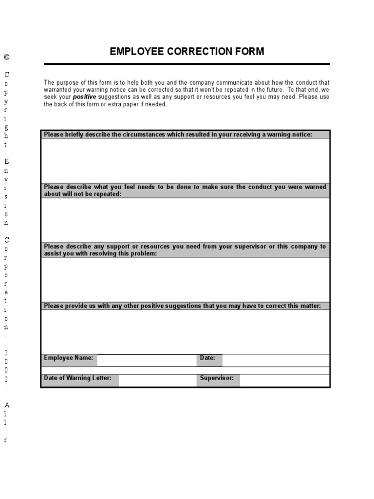 Employee Correction Form | PDF | Career & Growth