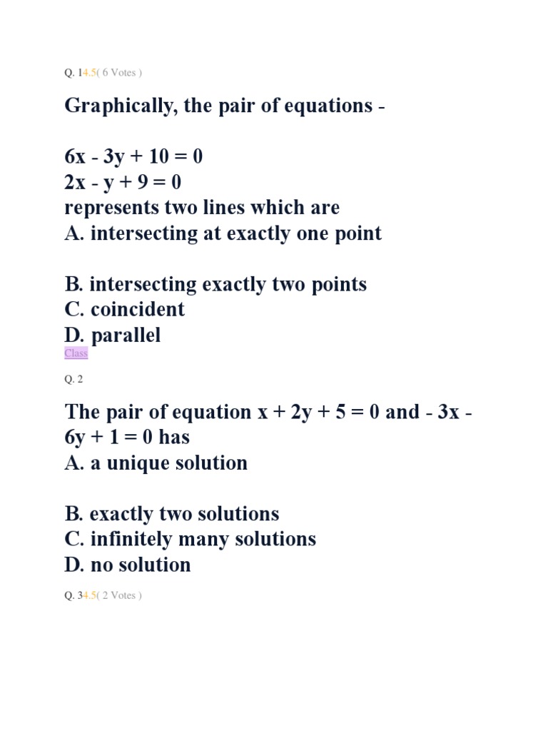 Pair Of Linear Equation Maths Class 10 Examplerrrr Equations Triangle