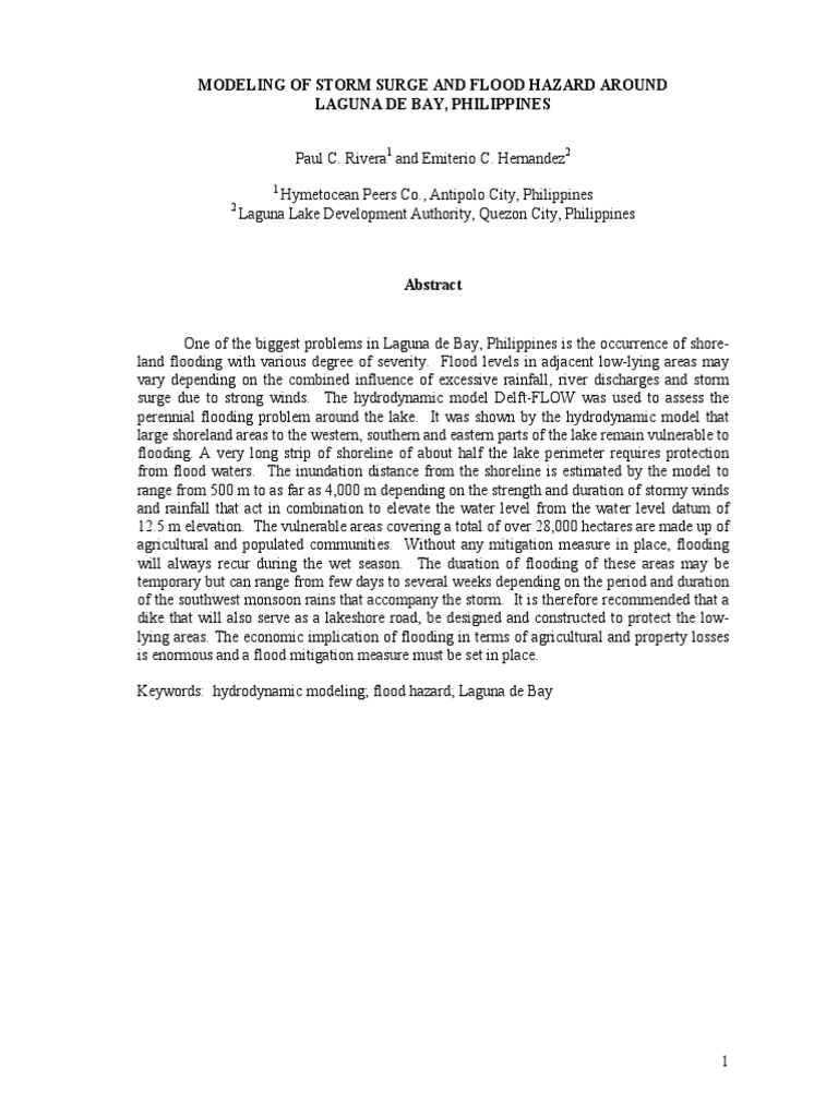 Flood Hazard Modeling in Laguna de Bay | PDF | Storm Surge | Flood