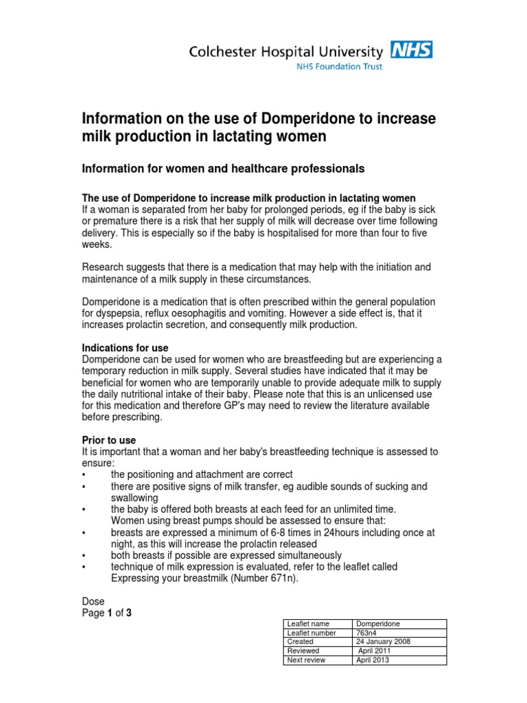 Information On The Use of Domperidone To Increase Milk Production in