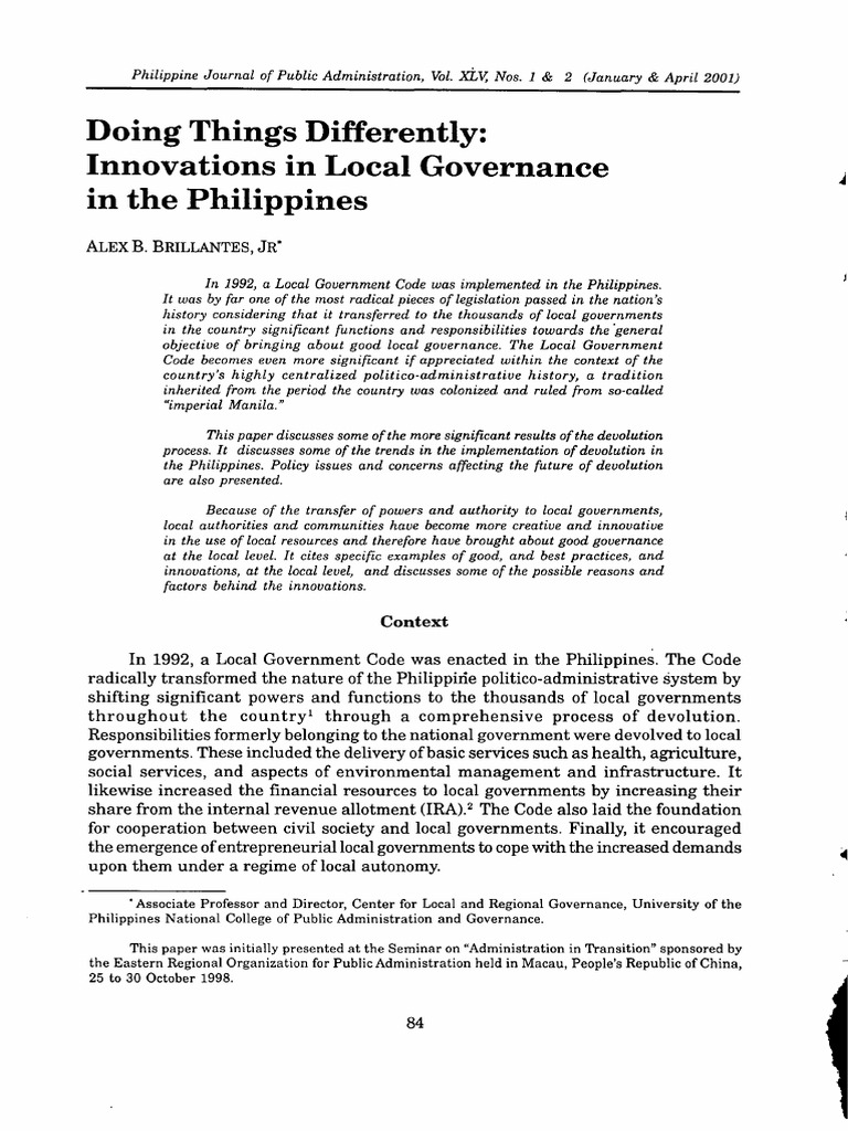 Innovations in Philippine Local Governance | PDF | Governance | Local ...