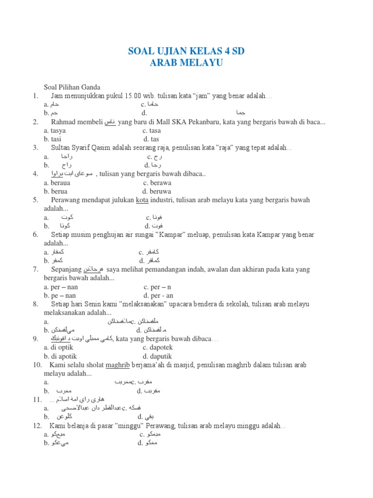 Soal Ujian Kelas 4 SD | PDF