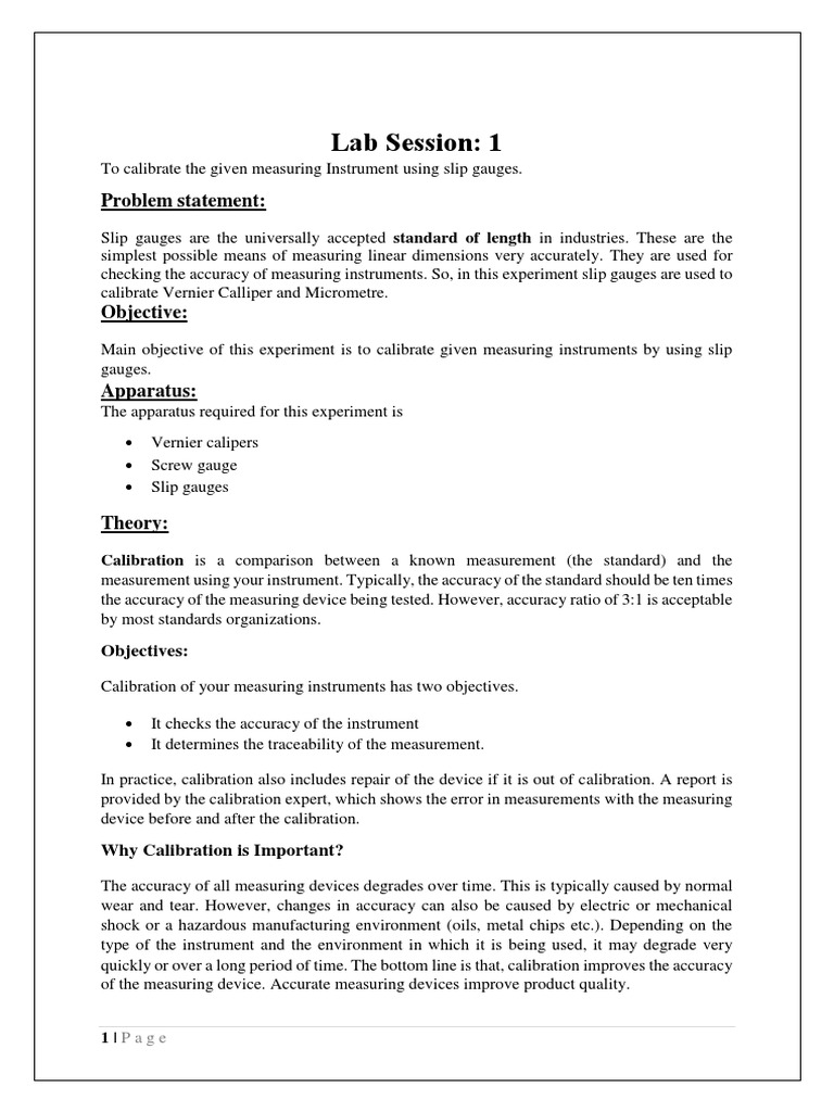 Lab Session: 1: Problem Statement | PDF | Calibration | Materials