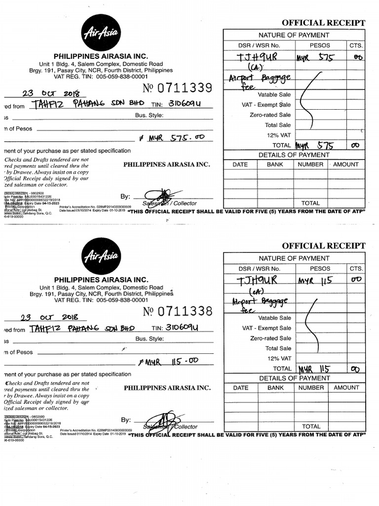 Tjh9ur Luggage Receipt PDF PDF