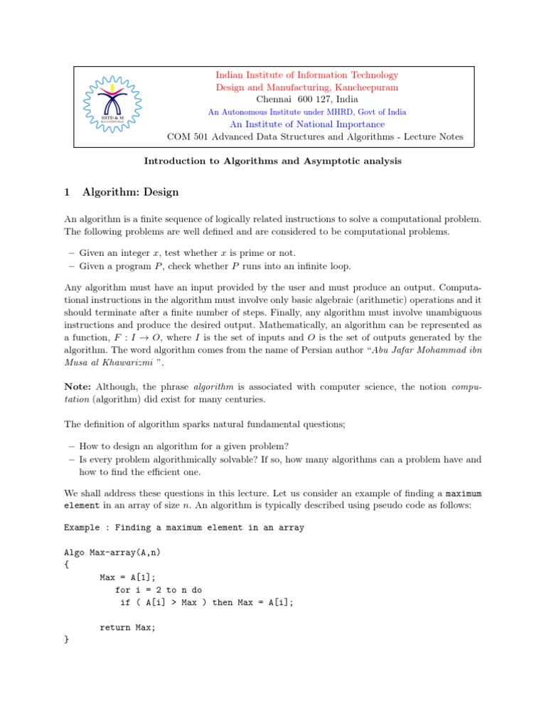 1 Algorithm: Design: Indian Institute of Information Technology Design ...