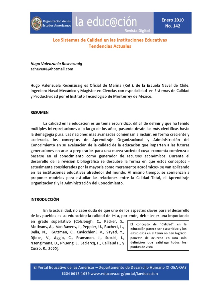 Los Sistemas de Calidad en Las Instituciones Educativas Tendencias ...
