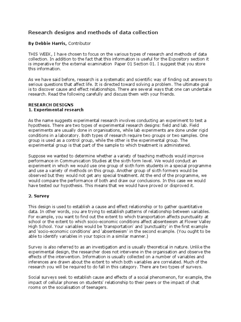 Research Designs and Methods of Data Collection | PDF | Experiment ...