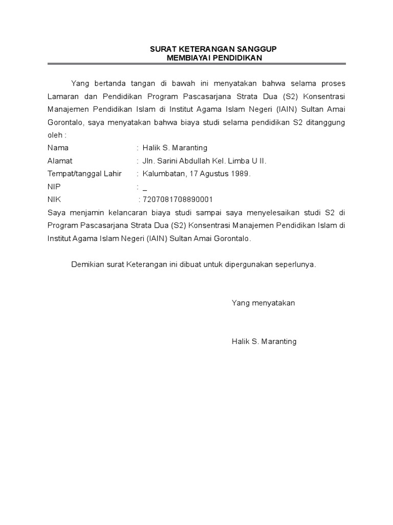 Surat Pernyataan Calon Mahasiswa