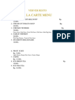 A La Carte Menu