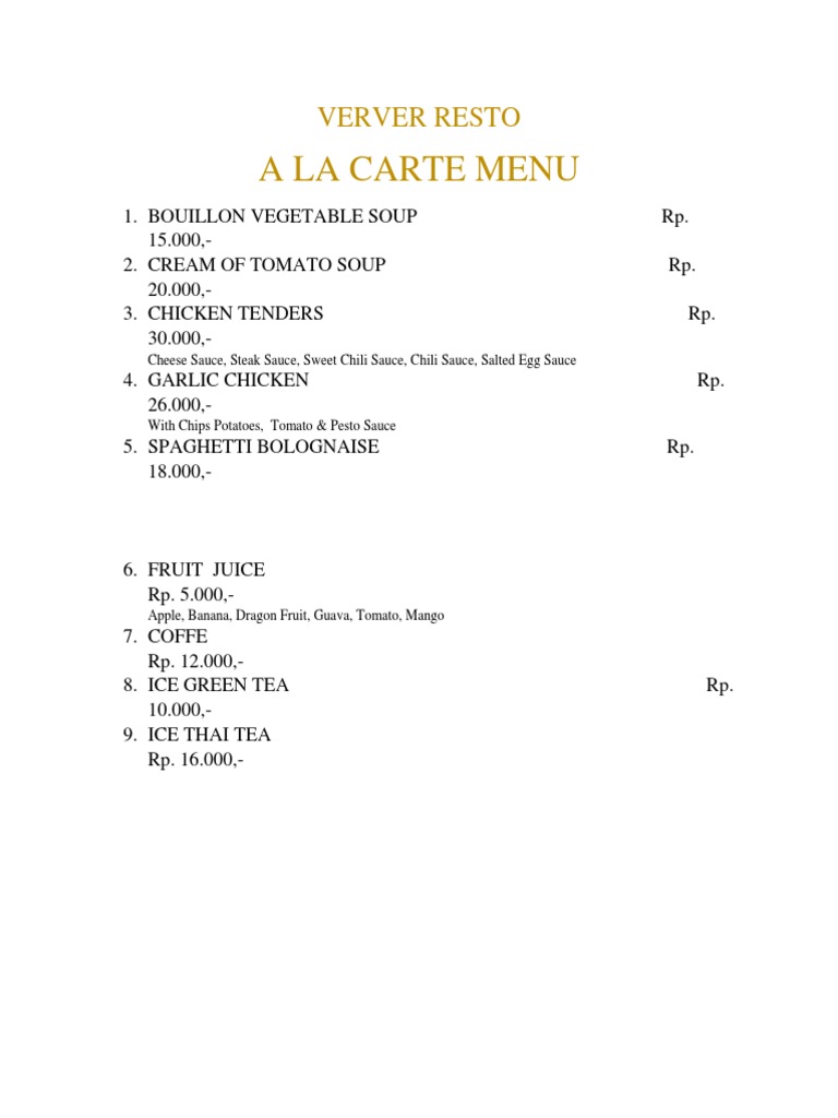 A La Carte Menu | PDF